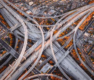 Preview wallpaper road junction, roads, aerial view, interchange road, fork, sunset, los angeles
