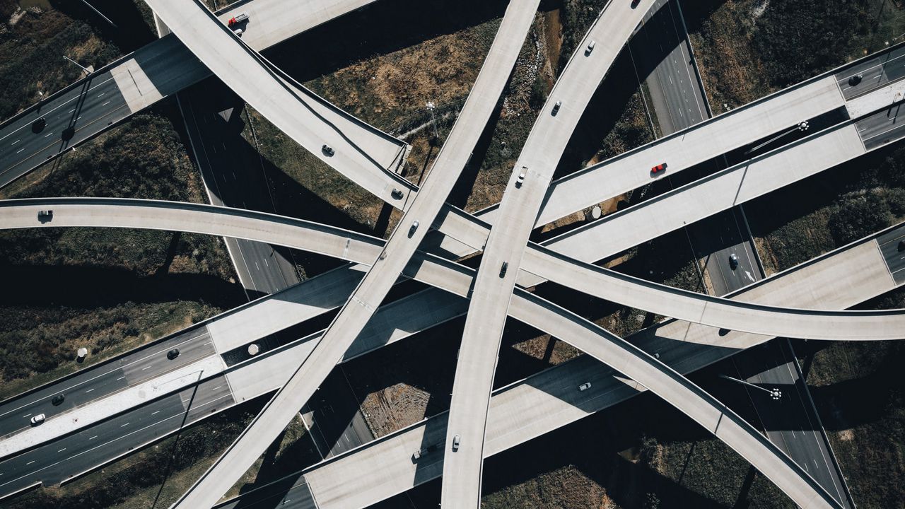 Wallpaper road junction, roads, cars, aerial view