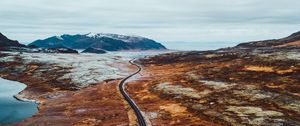 Preview wallpaper road, landscape, aerial view, nature, iceland