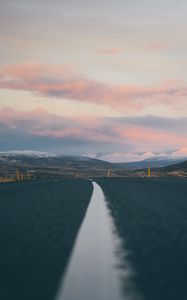 Preview wallpaper road, landscape, asphalt, strip, hills, iceland