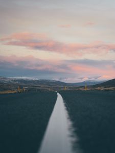 Preview wallpaper road, landscape, asphalt, strip, hills, iceland