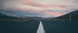 Preview wallpaper road, landscape, asphalt, strip, hills, iceland