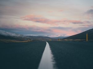 Preview wallpaper road, landscape, asphalt, strip, hills, iceland