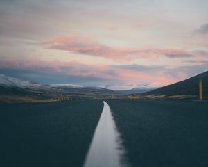 Preview wallpaper road, landscape, asphalt, strip, hills, iceland