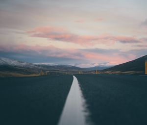 Preview wallpaper road, landscape, asphalt, strip, hills, iceland