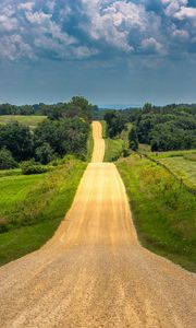 Preview wallpaper road, landscape, hilly, greens, horizon