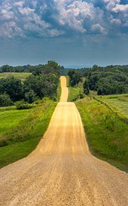 Preview wallpaper road, landscape, hilly, greens, horizon