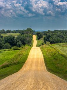 Preview wallpaper road, landscape, hilly, greens, horizon