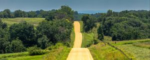 Preview wallpaper road, landscape, hilly, greens, horizon