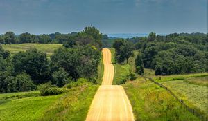 Preview wallpaper road, landscape, hilly, greens, horizon