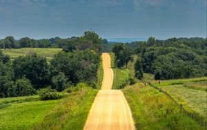 Preview wallpaper road, landscape, hilly, greens, horizon