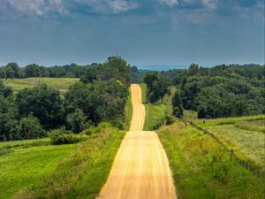 Preview wallpaper road, landscape, hilly, greens, horizon