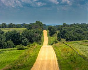 Preview wallpaper road, landscape, hilly, greens, horizon