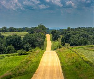 Preview wallpaper road, landscape, hilly, greens, horizon