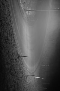 Preview wallpaper road, lantern, night, bw, dark