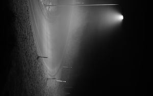 Preview wallpaper road, lantern, night, bw, dark