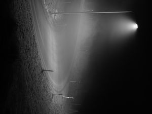Preview wallpaper road, lantern, night, bw, dark