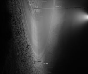 Preview wallpaper road, lantern, night, bw, dark