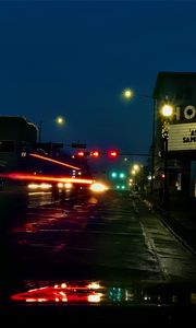 Preview wallpaper road, lanterns, lights, street, dark