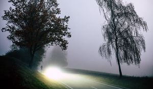 Preview wallpaper road, light, fog, trees