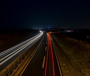Preview wallpaper road, light, lines, long exposure, night, dark