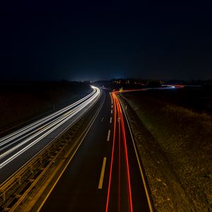 Preview wallpaper road, light, lines, long exposure, night, dark
