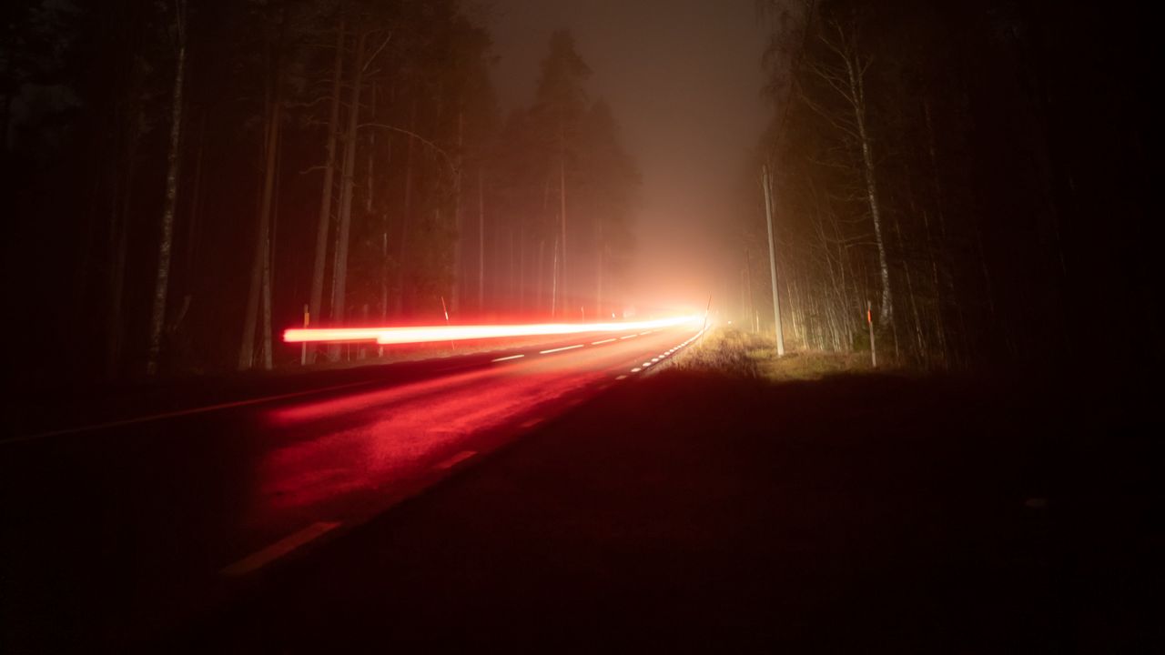 Wallpaper road, light, long exposure, night, dark