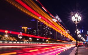 Preview wallpaper road, light, long exposure, city, night