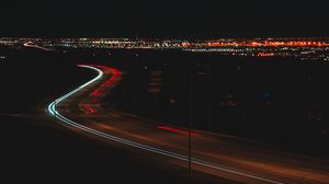 Preview wallpaper road, light, long exposure, city, night, lights