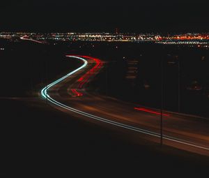 Preview wallpaper road, light, long exposure, city, night, lights