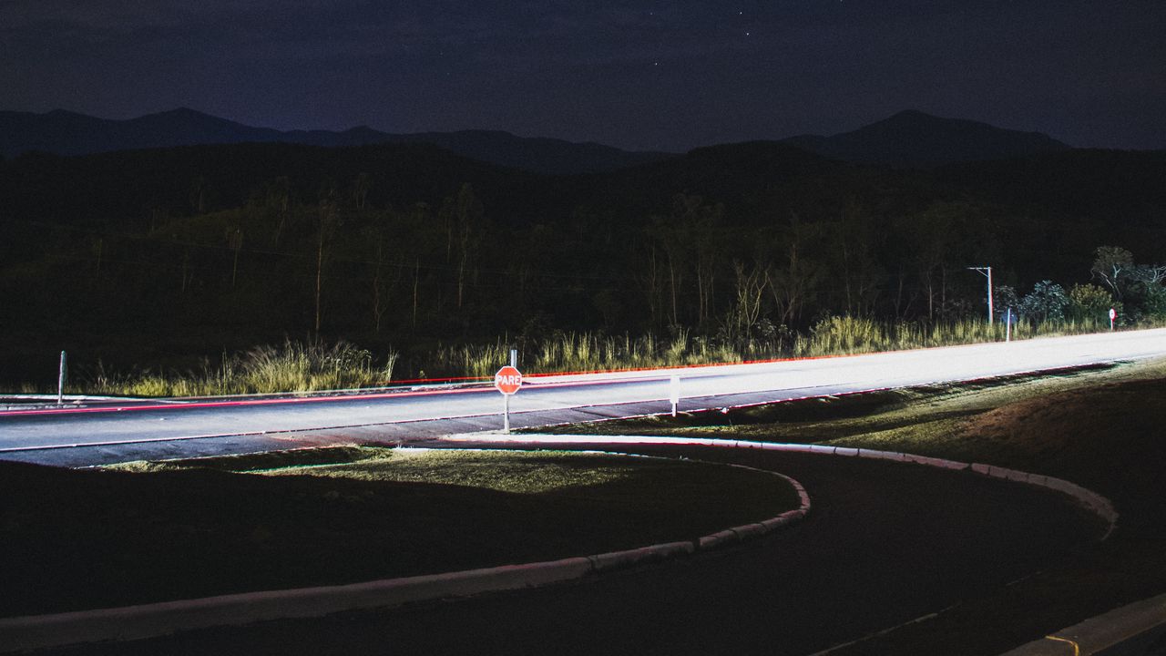 Wallpaper road, light, long exposure, dark