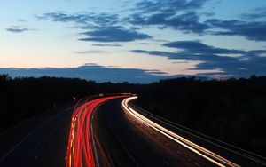 Preview wallpaper road, light, long exposure, twilight, dark