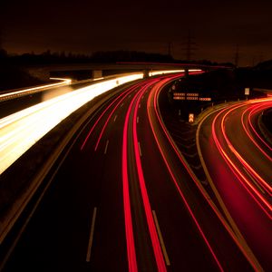 Preview wallpaper road, light, long exposure, lines, dark