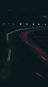 Preview wallpaper road, light, long exposure, night, aerial view, dark