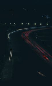 Preview wallpaper road, light, long exposure, night, aerial view, dark