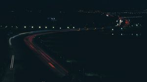 Preview wallpaper road, light, long exposure, night, aerial view, dark
