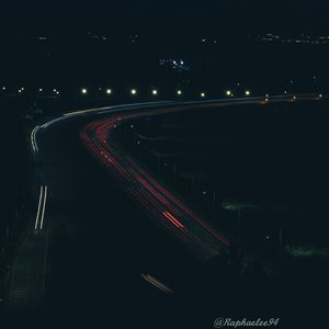 Preview wallpaper road, light, long exposure, night, aerial view, dark