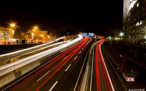 Preview wallpaper road, light, long exposure, dark, night