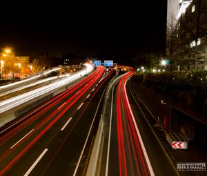 Preview wallpaper road, light, long exposure, dark, night