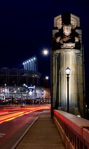 Preview wallpaper road, light, long exposure, buildings, dark