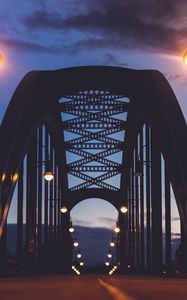 Preview wallpaper road, lights, arch, evening