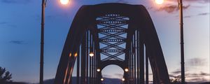 Preview wallpaper road, lights, arch, evening