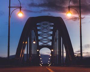 Preview wallpaper road, lights, arch, evening