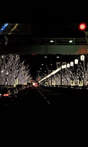 Preview wallpaper road, lights, bridge, cars, night