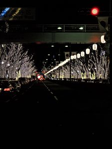 Preview wallpaper road, lights, bridge, cars, night