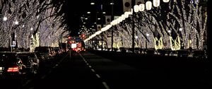 Preview wallpaper road, lights, bridge, cars, night