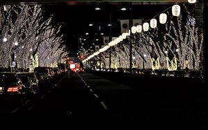 Preview wallpaper road, lights, bridge, cars, night