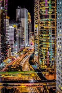 Preview wallpaper road, lights, buildings, freezelight, city, night