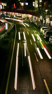 Preview wallpaper road, lights, city, night, long exposure