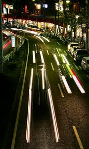 Preview wallpaper road, lights, city, night, long exposure